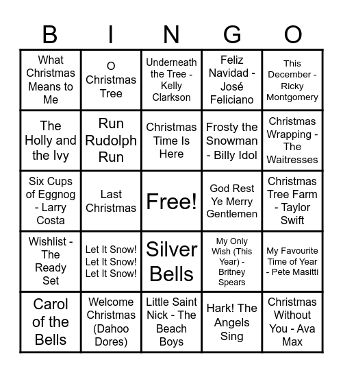 Christmas Hits! Bingo Card