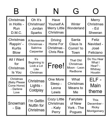 Christmas Hits! Bingo Card