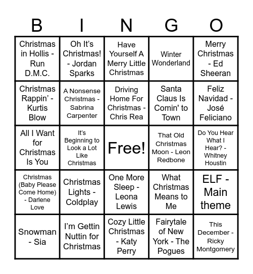 Christmas Hits! Bingo Card
