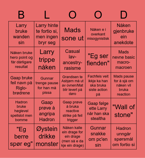 Blodherrebingo Card