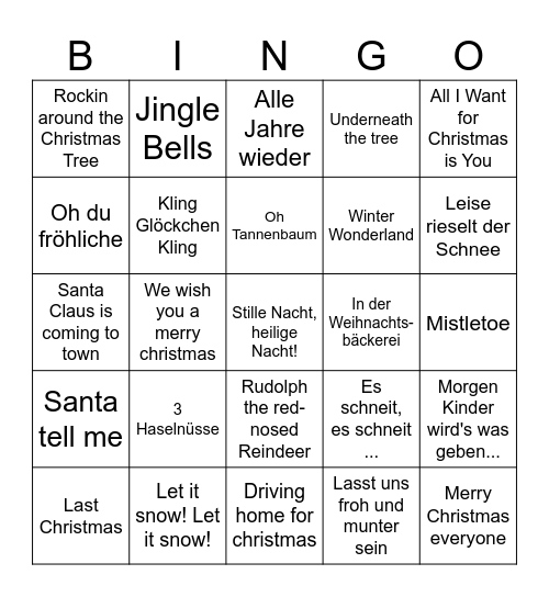 Weihnachtslieder-Bingo Card