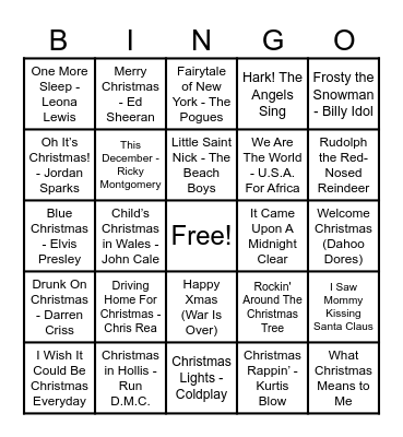 Christmas Hits! Bingo Card