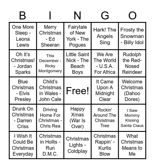 Christmas Hits! Bingo Card