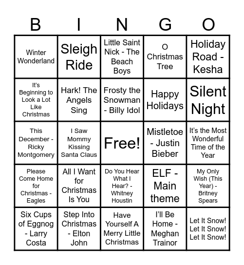 Christmas Hits! Bingo Card