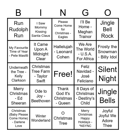 Christmas Hits! Bingo Card