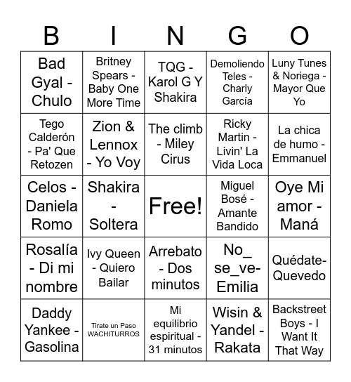 Ponte Vivo Music Bingo Card