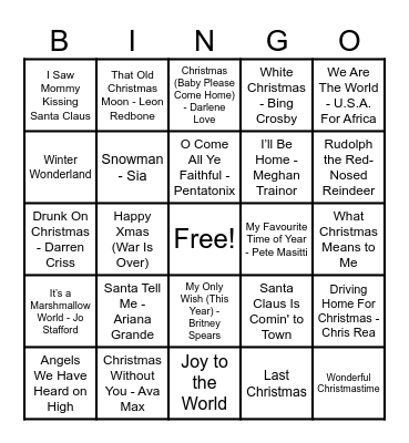 Christmas Hits! Bingo Card