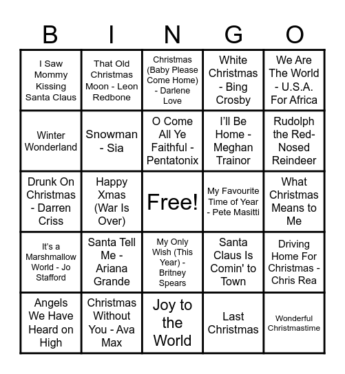 Christmas Hits! Bingo Card