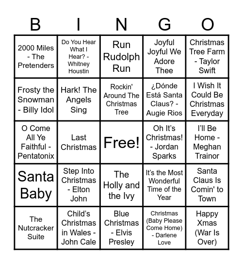 Christmas Hits! Bingo Card