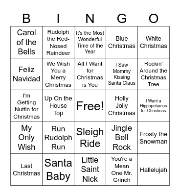 Holiday Song Bingo Card