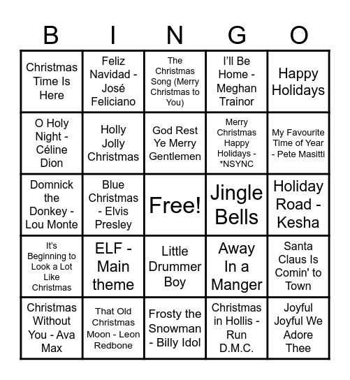 Christmas Hits! Bingo Card