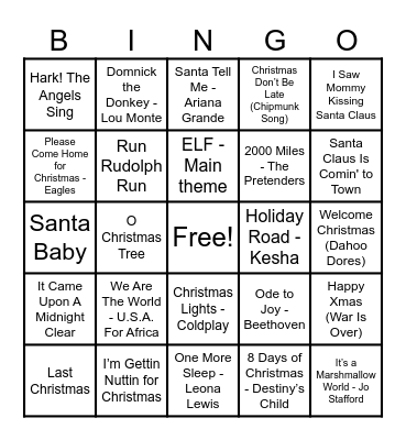 Christmas Hits! Bingo Card