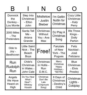 Christmas Hits! Bingo Card