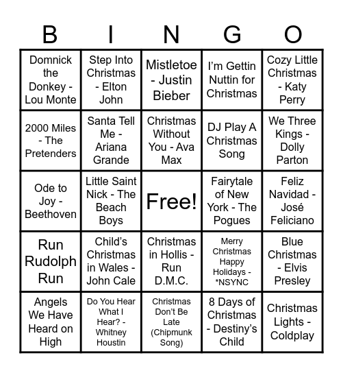 Christmas Hits! Bingo Card