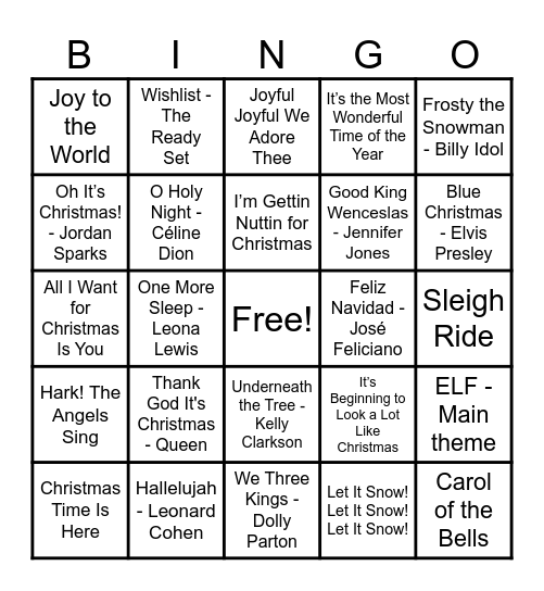 Christmas Hits! Bingo Card