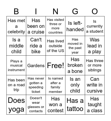 Untitled Bingo Card