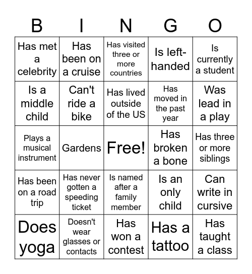 Untitled Bingo Card