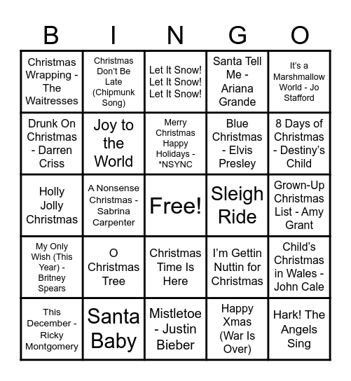 Christmas Hits! Bingo Card
