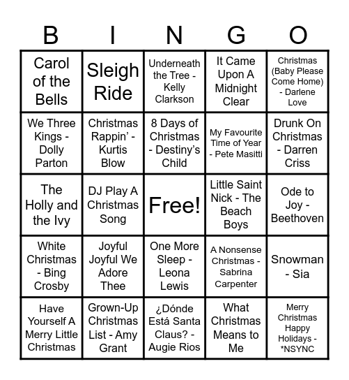 Christmas Hits! Bingo Card