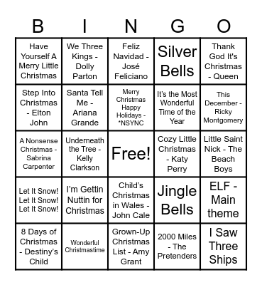 Christmas Hits! Bingo Card