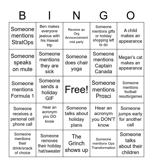 Coworker Holiday Bingo Card