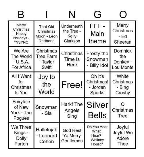 Christmas Hits! Bingo Card