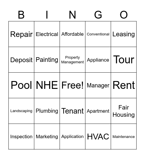 NHE Bingo! Bingo Card