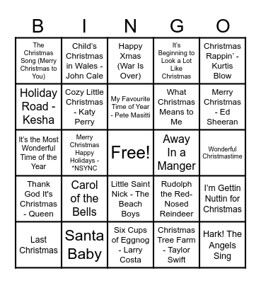 Christmas Hits! Bingo Card