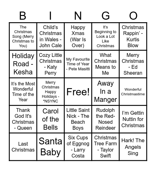 Christmas Hits! Bingo Card