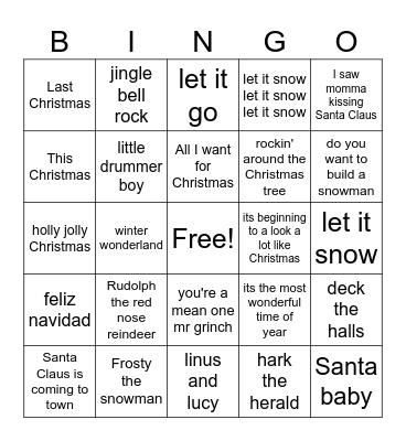 Christmas Music Bingo Card