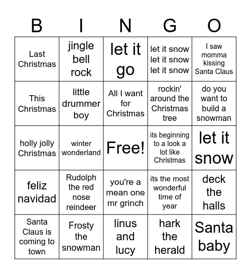 Christmas Music Bingo Card