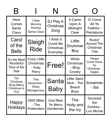 Christmas Hits! Bingo Card