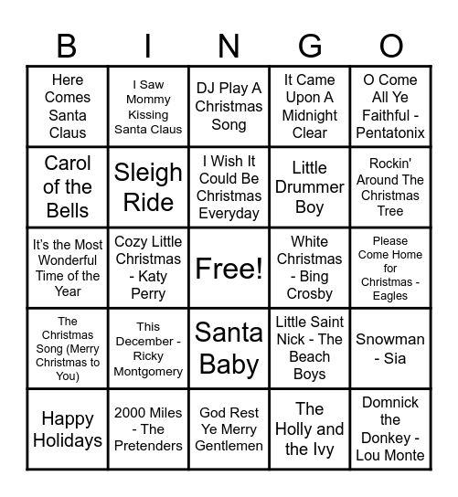 Christmas Hits! Bingo Card