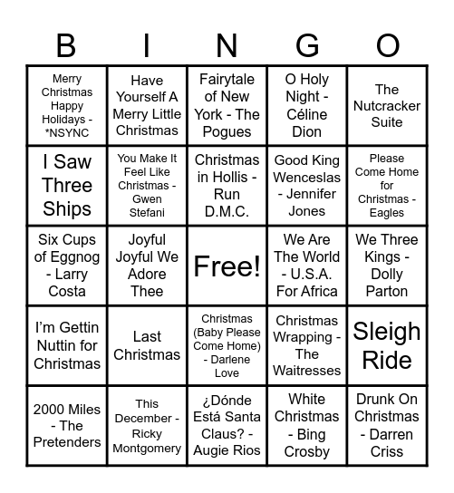 Christmas Hits! Bingo Card