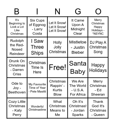 Christmas Hits! Bingo Card