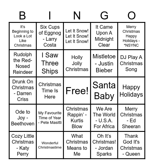 Christmas Hits! Bingo Card