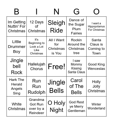 Christmas Song Bingo! Bingo Card