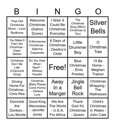 Christmas Hits! Bingo Card