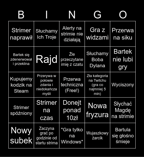 WIELKIE BINGO STREAMU BARTKA Bingo Card