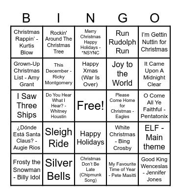 Christmas Hits! Bingo Card