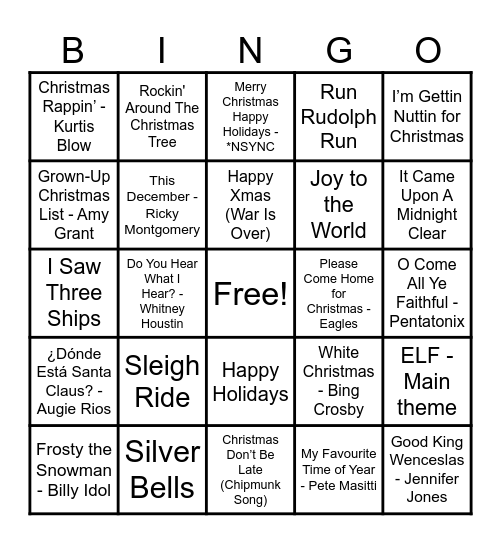 Christmas Hits! Bingo Card