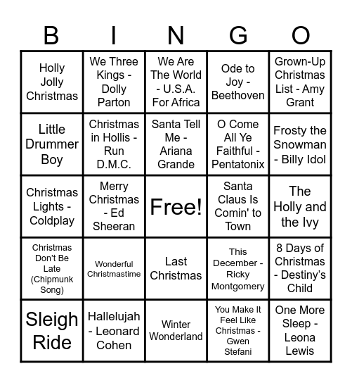 Christmas Hits! Bingo Card