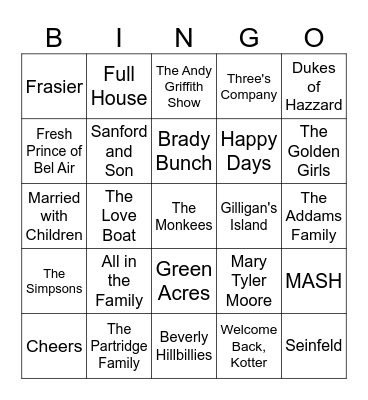 TV Shows Bingo Card