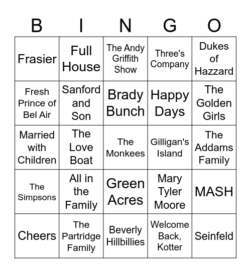 TV Shows Bingo Card