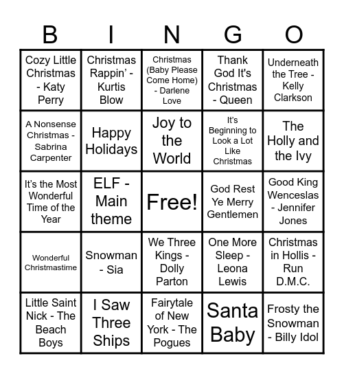 Christmas Hits! Bingo Card