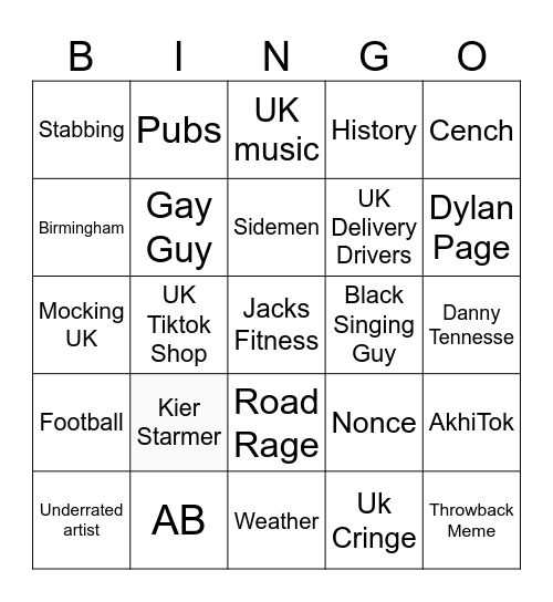 uk Bingo Card