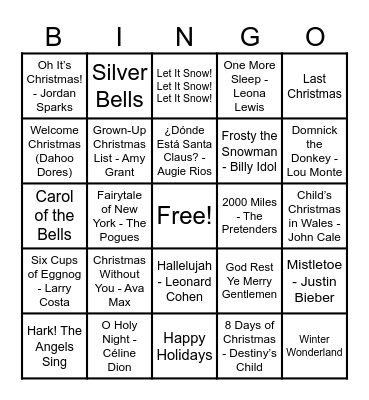 Christmas Hits! Bingo Card