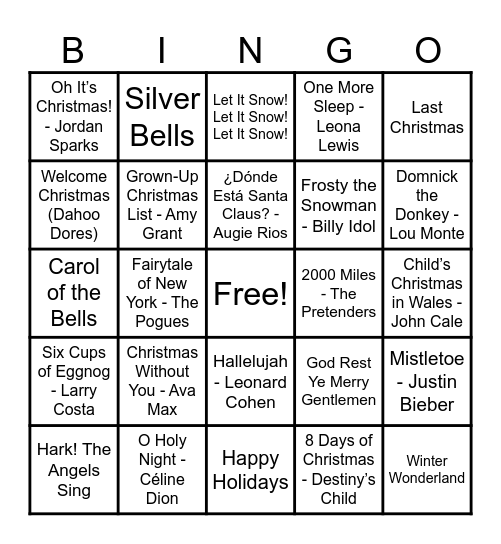 Christmas Hits! Bingo Card