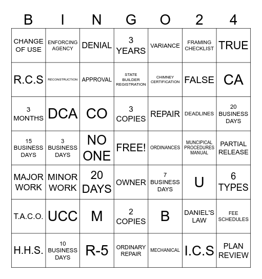 TACO CLASS 2024 BINGO Card