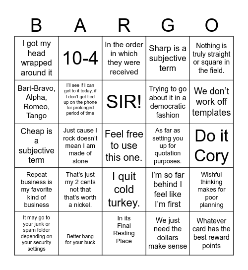 Untitled Bingo Card